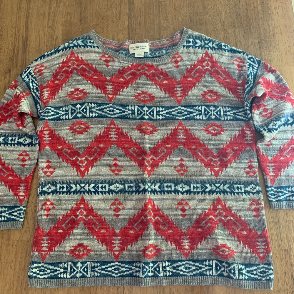 Ralph Lauren Denim & Supply Crewneck Sweater SZ L Multi Vintage